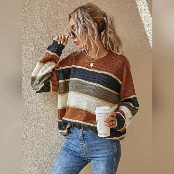 Sweaters - Striped Pattern Oversized Sweater